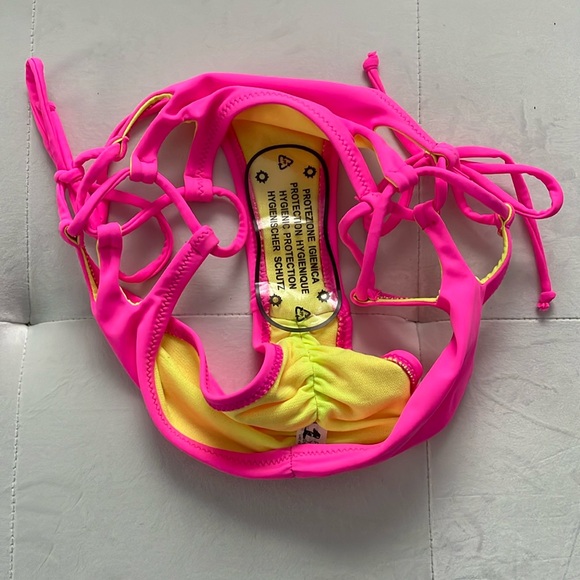 Nwt Barbie pink side tie swim boy shorts ultra tiny skimpy low rise scrunch butt - Picture 4 of 8